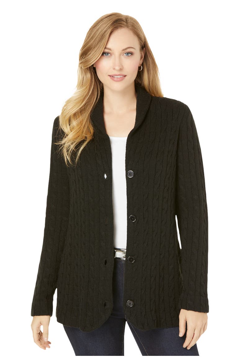 Cable Blazer Sweater, Main, color, BLACK