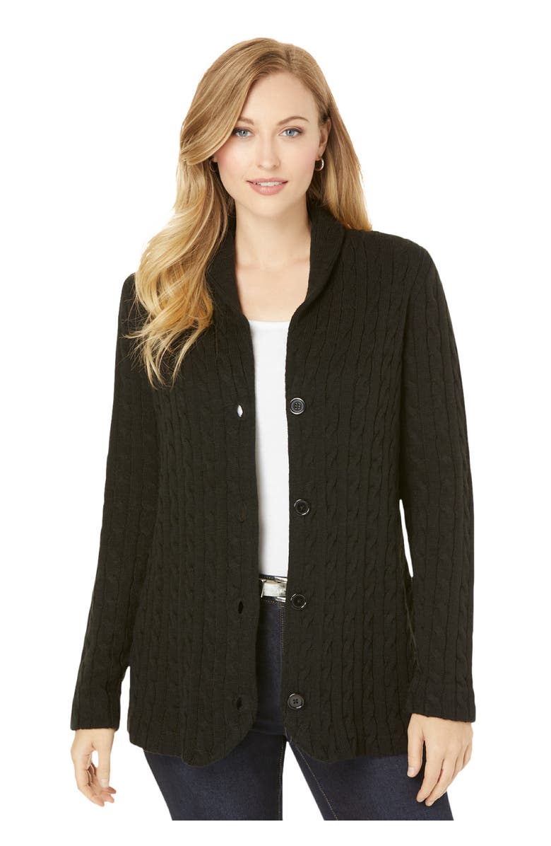 Jessica London Cable Blazer Sweater, Main, color, Black