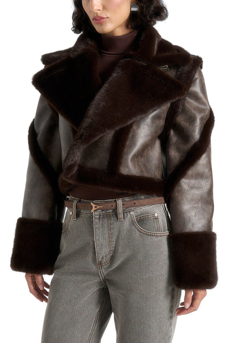 Kena Vintage Leather & Plush 2-in-1 Gilet Jacket, Alternate, color, Brown