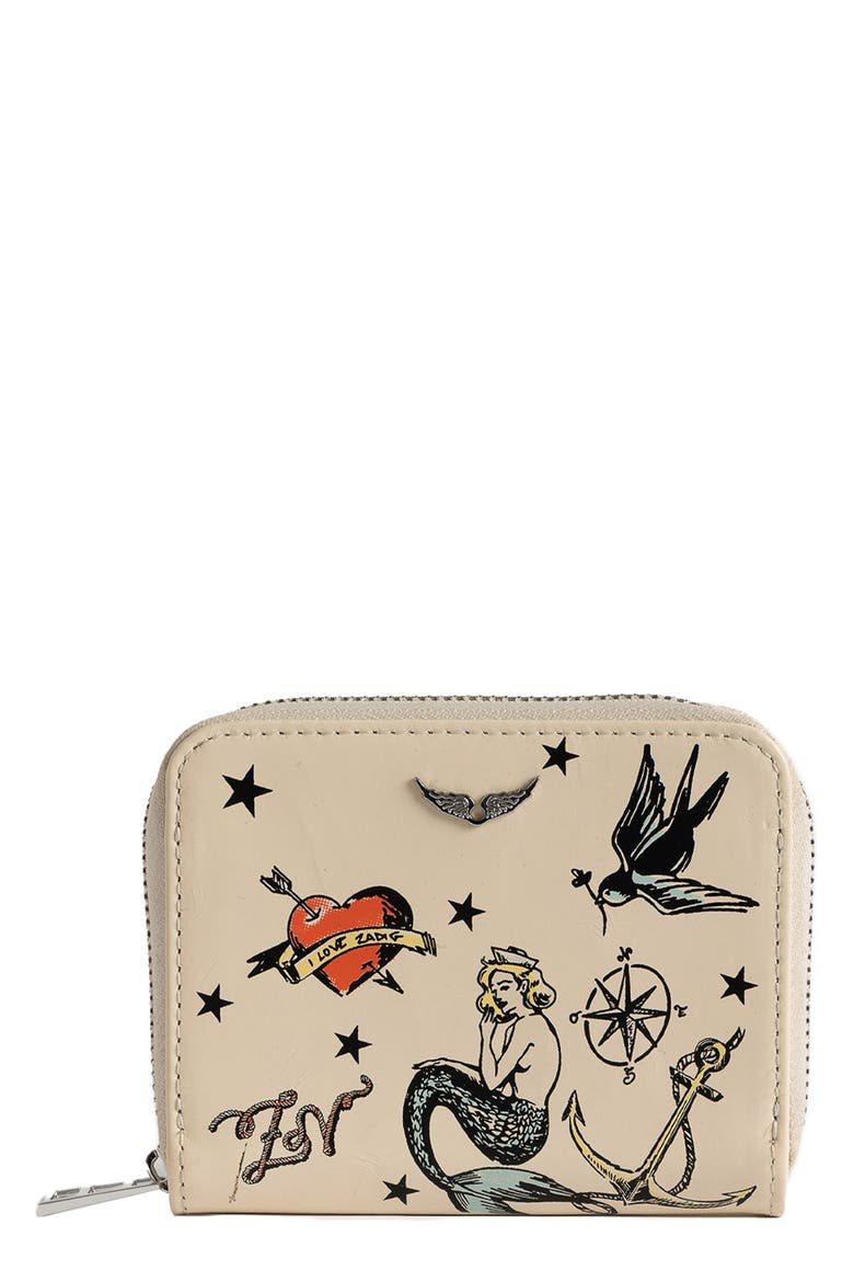 Mini ZV Tattoo Leather Zip Around Wallet, Main, color, FLASH