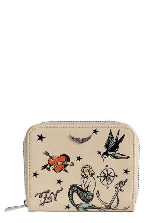 Mini ZV Tattoo Leather Zip Around Wallet