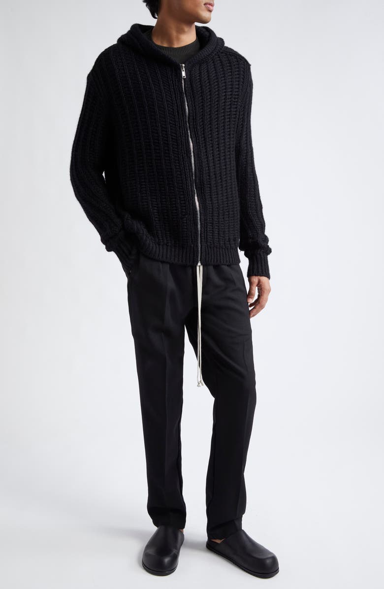 Rick Owens Straight Leg Drawstring Wool Pants, Alternate, color, Black