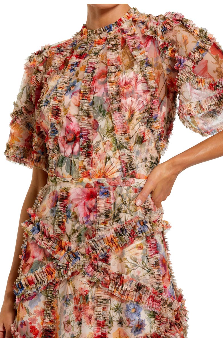 Mac Duggal Floral Flutter Sleeve Mesh Print Dress, Alternate, color, Cream Multi