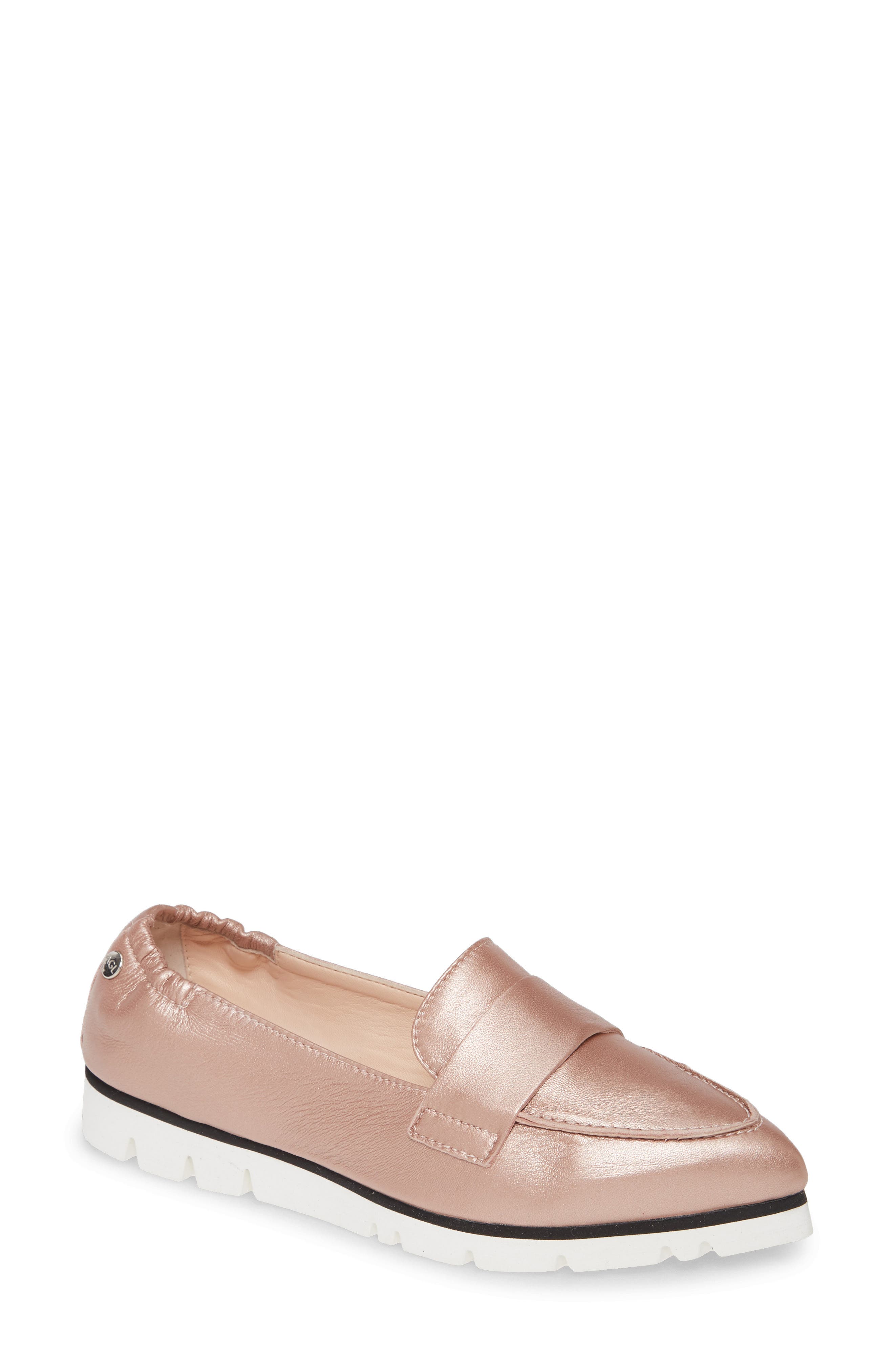 Micro Leopard Print Pointed Toe Loafer, Main, color, PALE PINK METALLIC