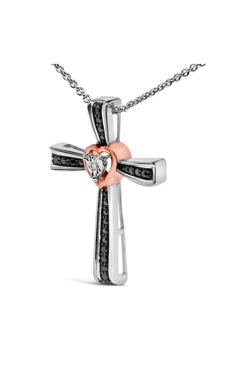Haus of Brilliance 14K Rose Gold Plated Sterling Silver Black Rhodium Diamond Accent Heart Cross Pendant Necklace, Alternate, color, White Gold Over Silver