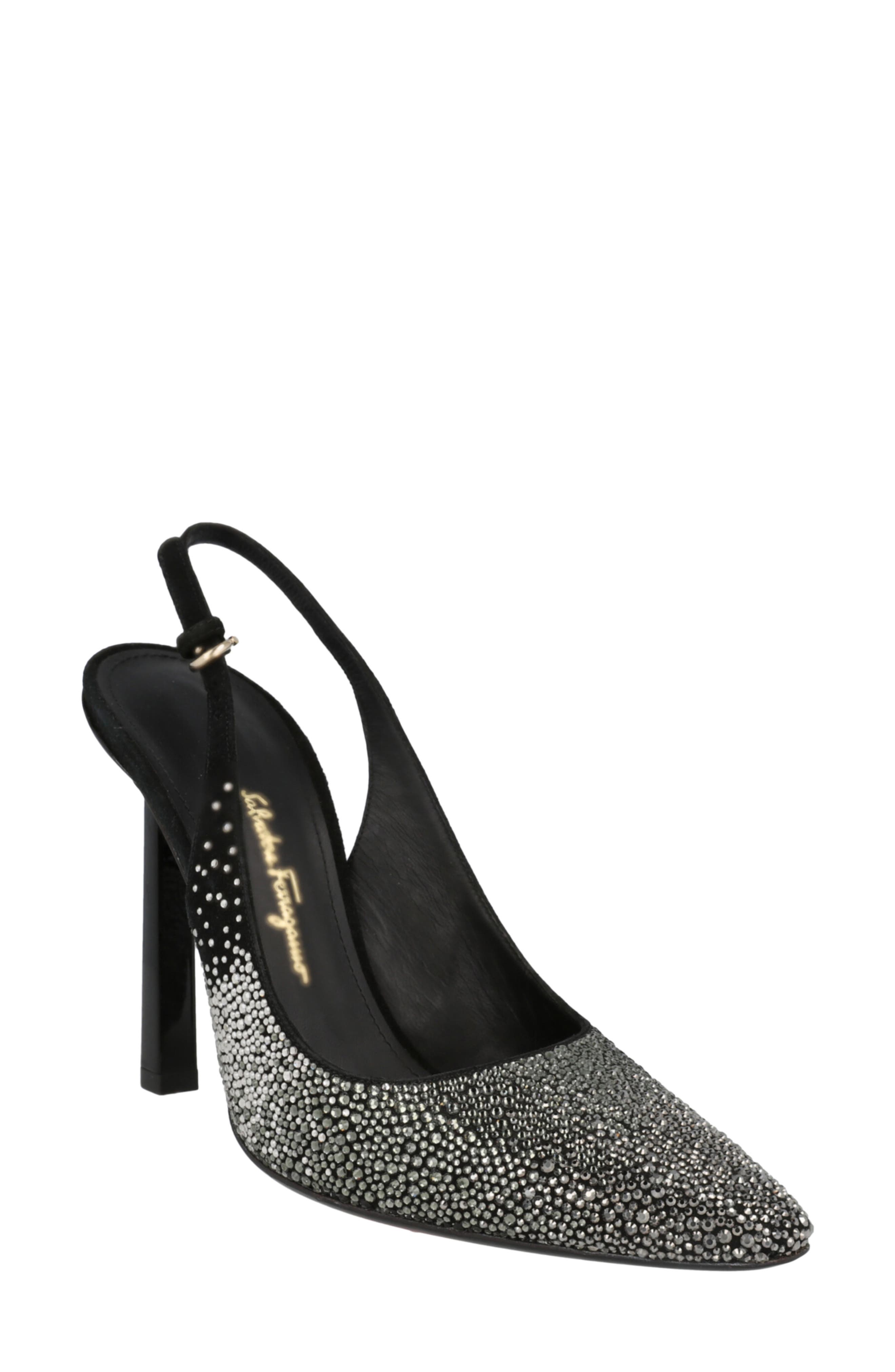 Jessie Crystal Embellished Leather Slingback Pump, Main, color, BLACK