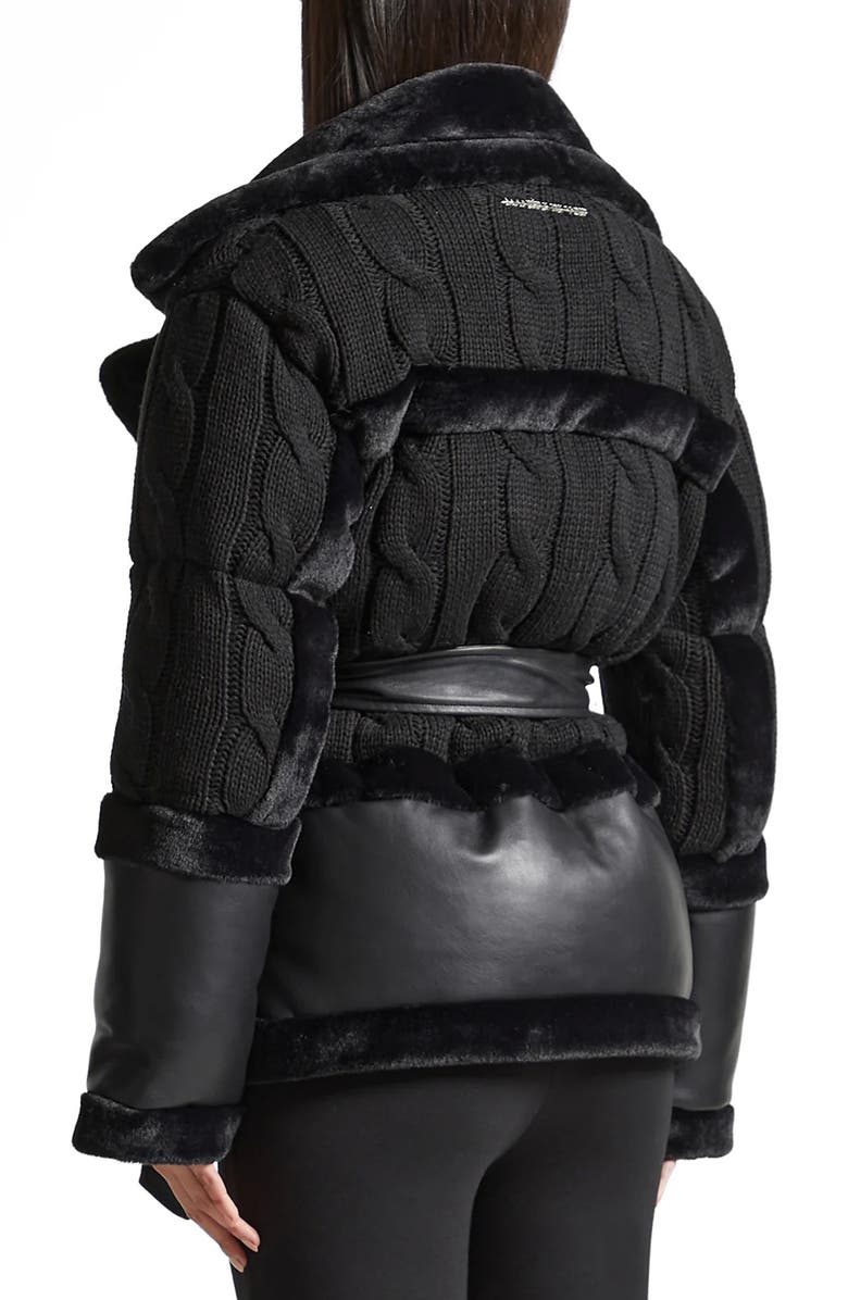 Manière De Voir Tara Knit and Plush Puffer Biker Jacket, Alternate, color, Black