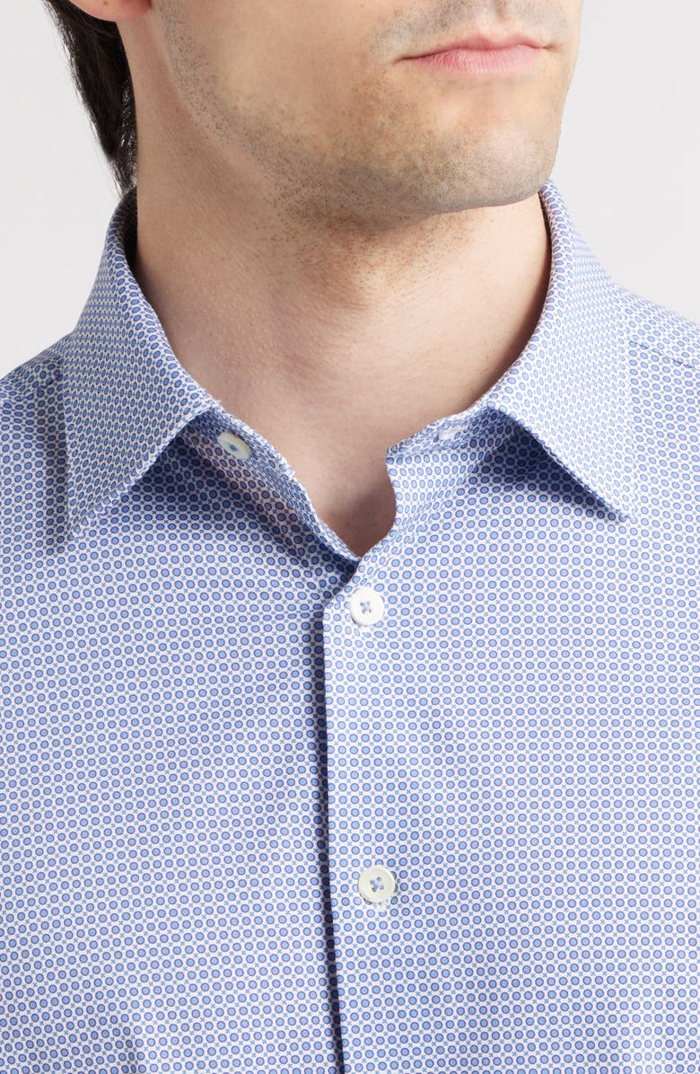 Bugatchi Miles OoohCotton<sup>®</sup> Geo Print Short Sleeve Button-Up Shirt, Alternate, color, Azure
