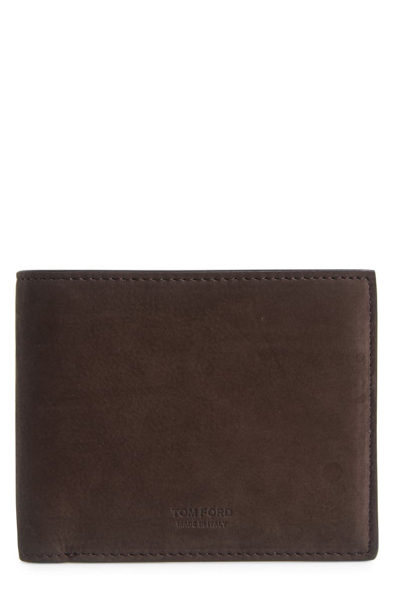 T-Line Nubuck Leather Bifold Wallet, Main, color, 1B076 DEEP UMBER
