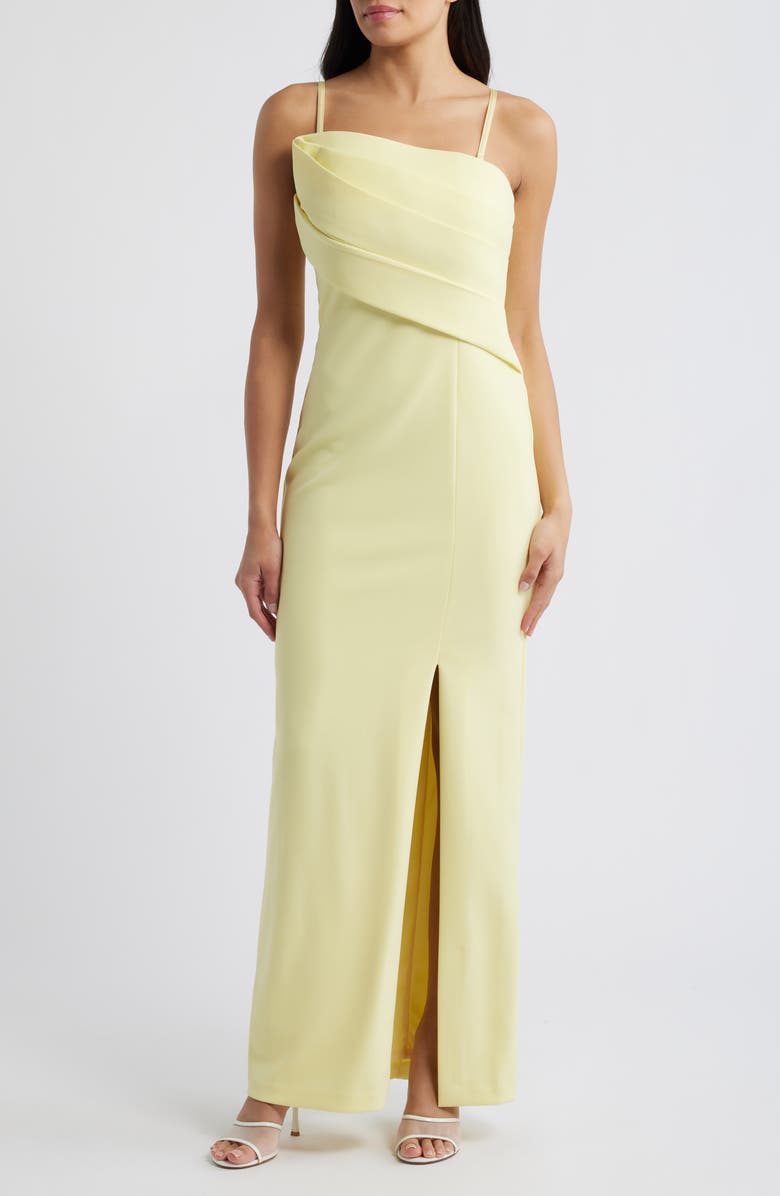 Vince Camuto Origami Pleated Strapless Column Gown, Alternate, color, Buttercup