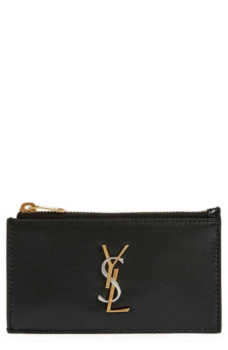 Saint Laurent Fragments Leather Zip Card Case, Main, color, 