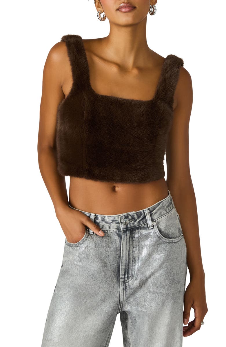 Steve Madden Hannia Faux Fur Crop Tank, Main, color, Dark Espresso