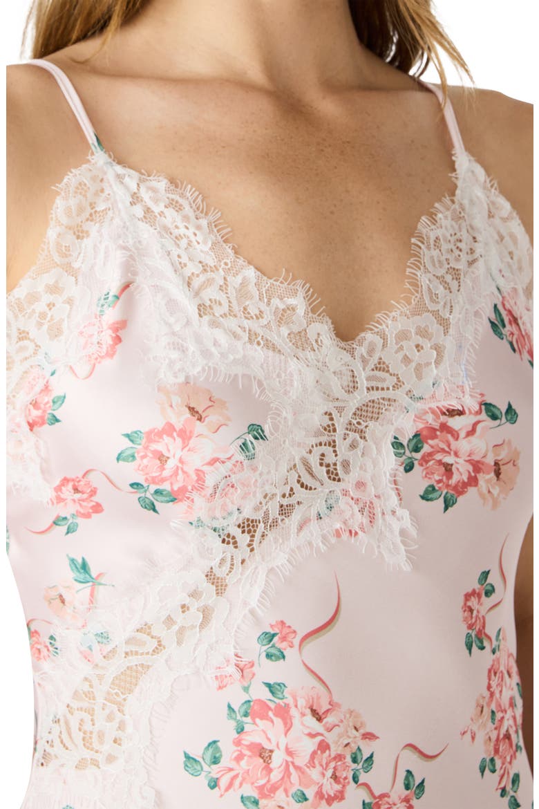 Floral Asymmetric Hem Satin Slipdress, Alternate, color, PEACH ROMANCE