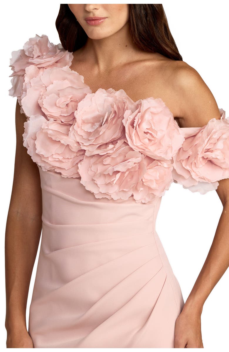 Mac Duggal Crepe One Shoulder Gown with 3D Floral Applique, Alternate, color, Blush