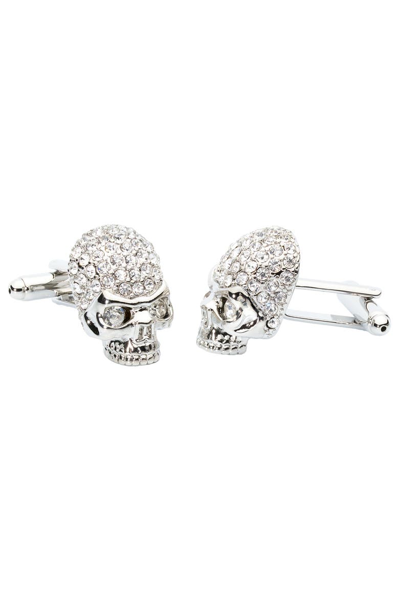 Crystal Skull Cufflinks, Main, color, Silver