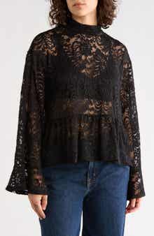 Sanctuary Ruffle Long Sleeve Lace Top