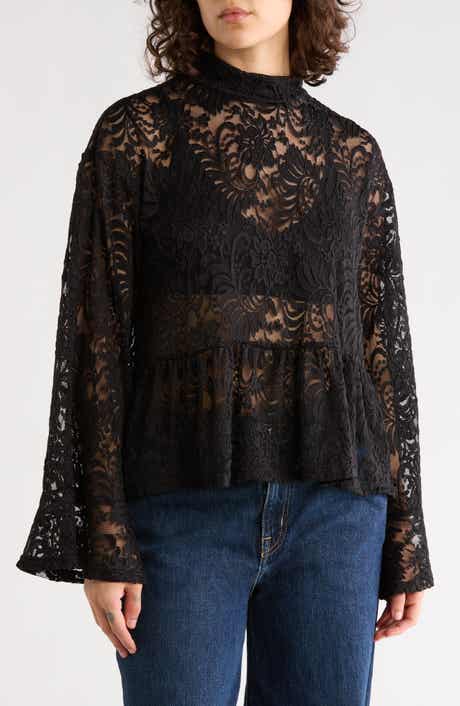 Sanctuary Ruffle Long Sleeve Lace Top