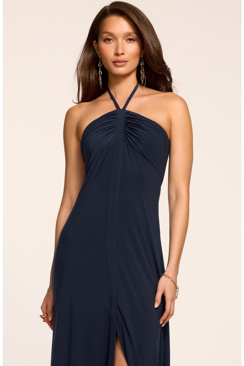 Mira Gathered Halter Gown, Alternate, color, NAVY