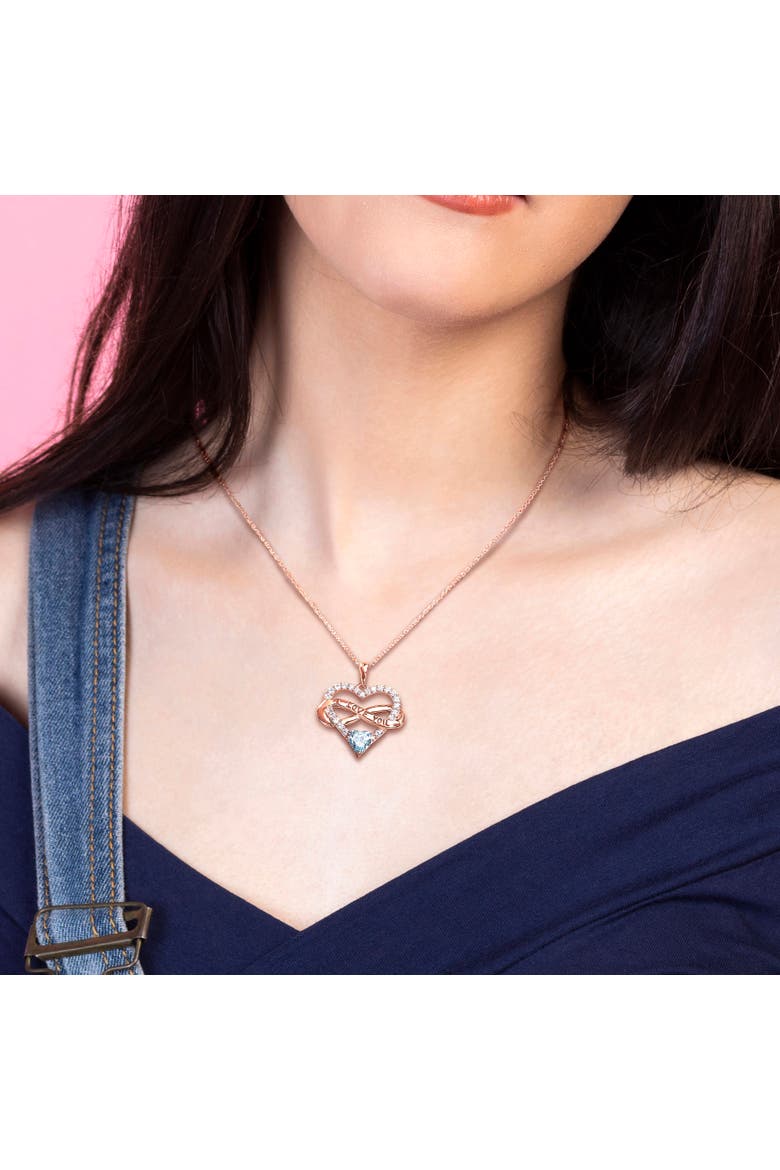Color Zirconia Infinity Heart Necklace Rose-Plated, Alternate, color, Turquoise Blue CZ