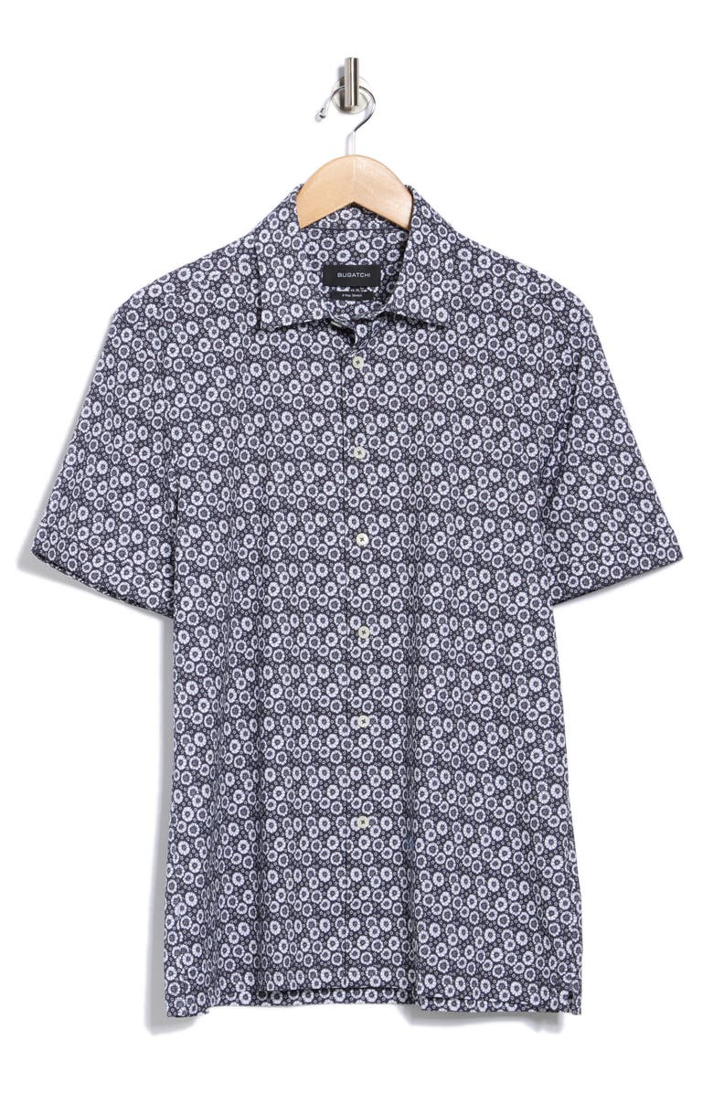 Bugatchi Milo OoohCotton<sup>®</sup> Short Sleeve Button-Up Shirt, Alternate, color, Midnight