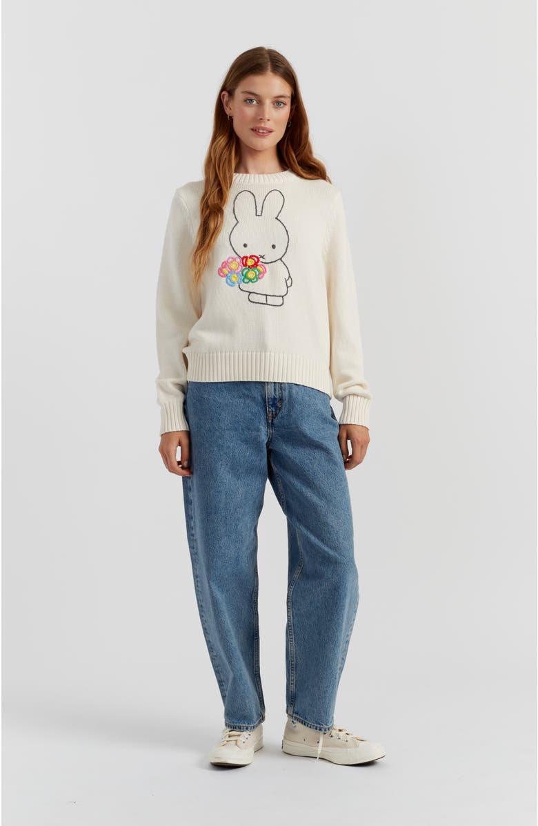 Chinti & Parker Hand-Embroidered Miffy Cotton Sweater, Alternate, color, Cream