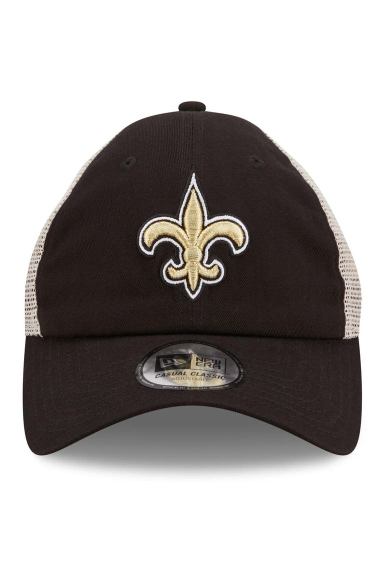 Men's New Era Black/White New Orleans Saints Flag 9TWENTY Trucker Snapback Hat, Alternate, color, Black