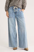 Lucky Brand Patch Pocket Raw Hem Wide Leg Pull-On Jeans
