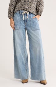 Lucky Brand Patch Pocket Raw Hem Wide Leg Pull-On Jeans