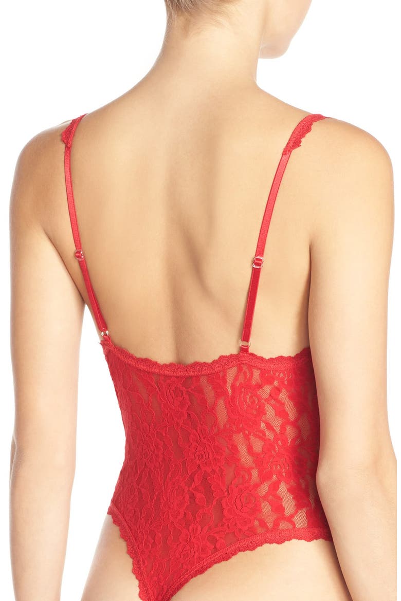 Signature Lace Open Gusset Thong Teddy, Alternate, color, RED