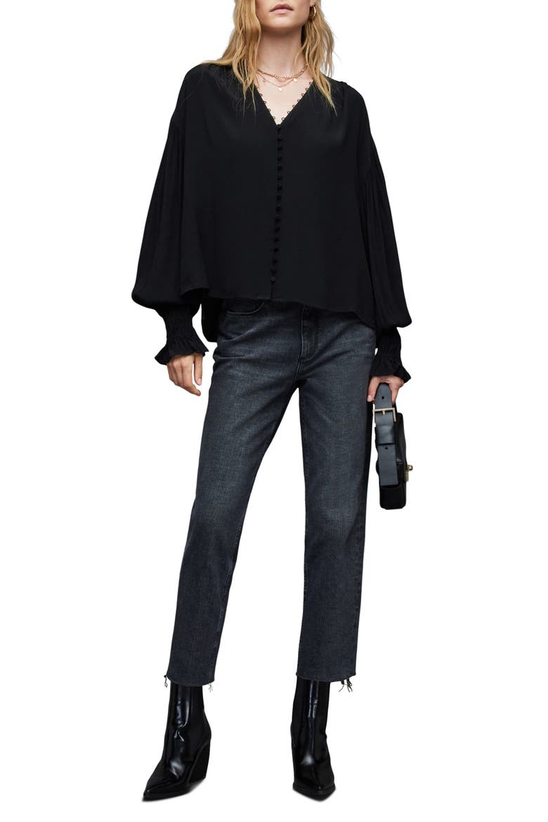 Stella Button-Up Blouse, Alternate, color, BLACK