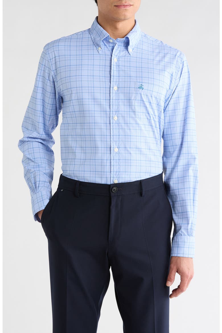 Sport Fit Plaid Performance Button-Down Shirt, Main, color, HYDRANGEA GLEN