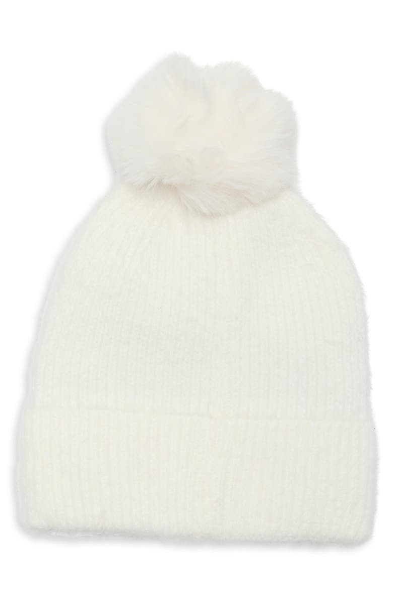 Gold Stud Pom Beanie, Main, color, WHITE