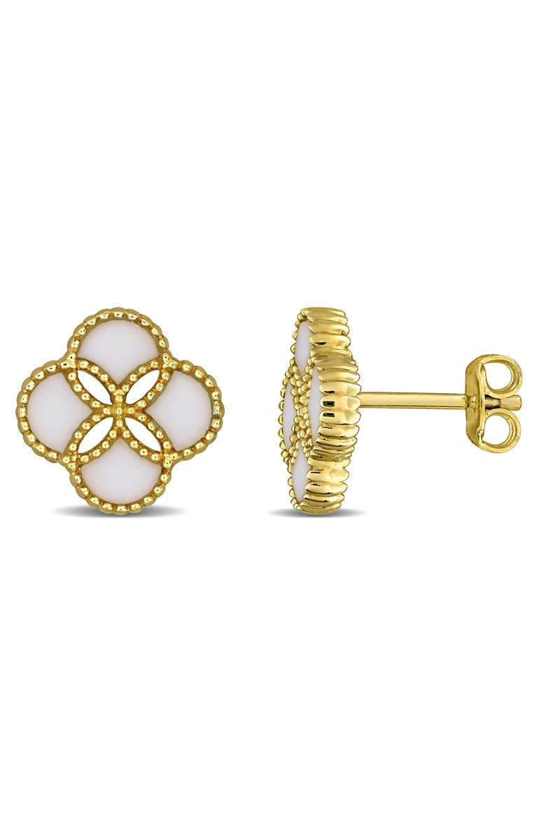 Julianna B. White Agate Quatrefoil Stud Earrings Yellow Plated, Main, color, White Agate