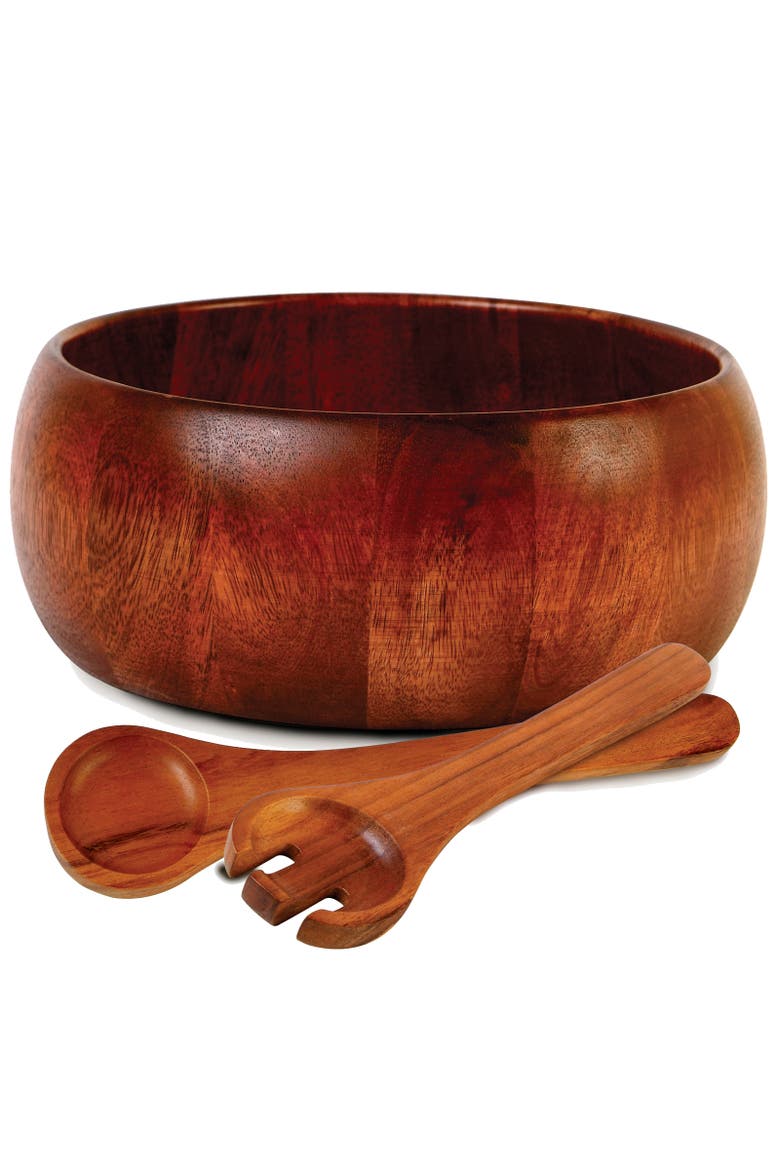 Laroda 3-Piece Salad Bowl Set, Brown Wood, Main, color, Brown