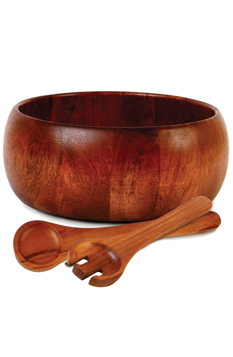 Gibson Home Laroda 3-Piece Salad Bowl Set, Brown Wood, Main, color, Brown