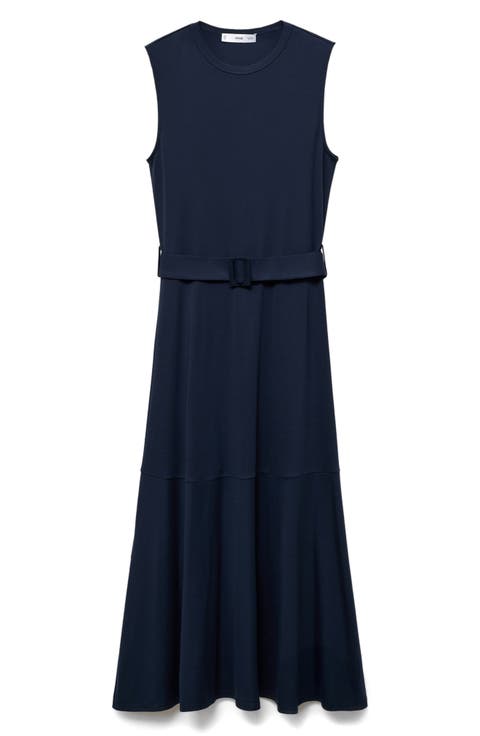 Belted Sleeveless Midi Dress