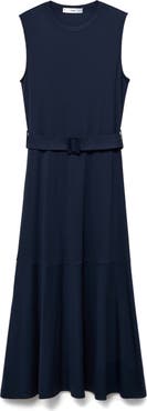 MANGO Belted Sleeveless Midi Dress