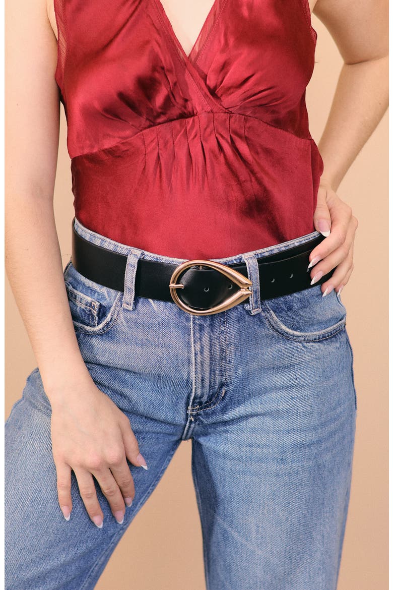 Curve Faux Leather Belt, Alternate, color, BLACK/ GOLD