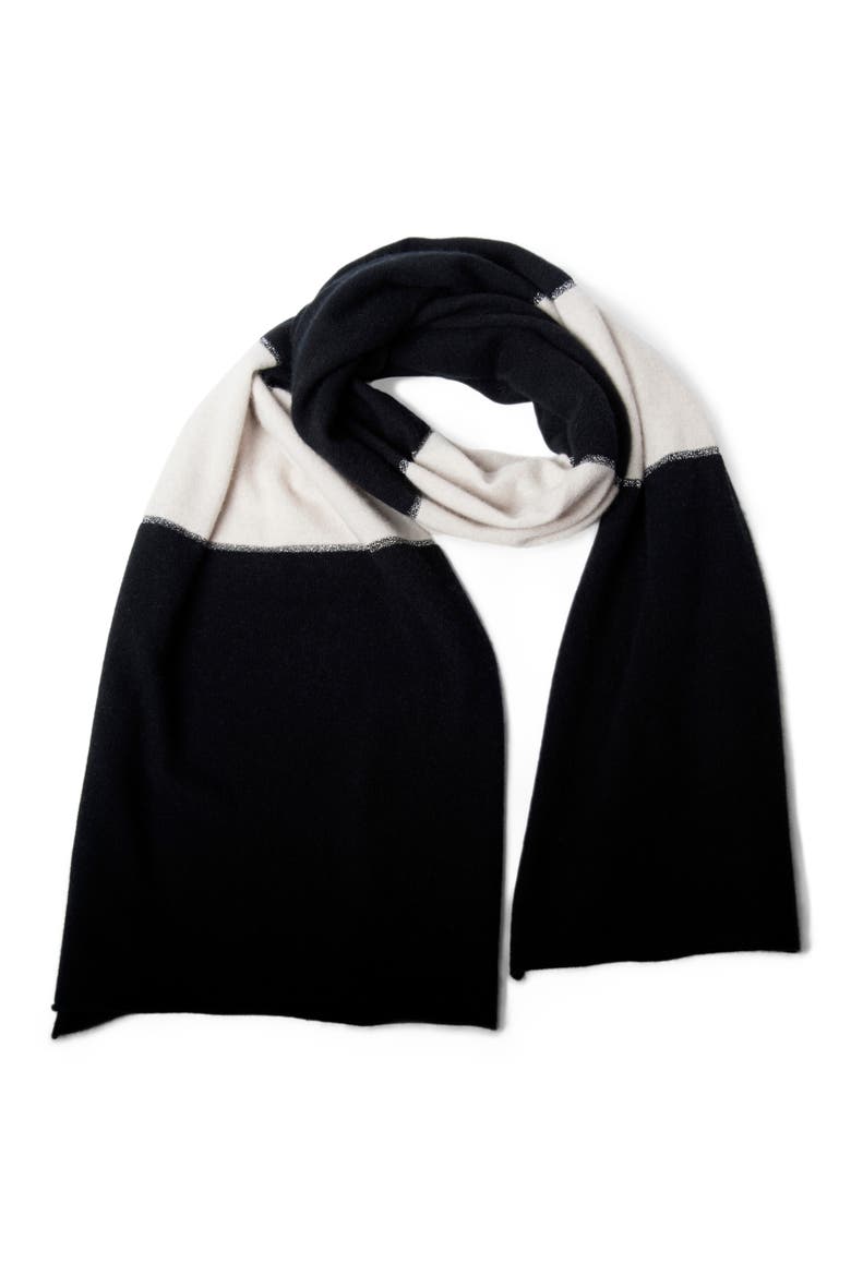 Cashmere color block wrap with lurex, Alternate, color, BLK/NAT WH