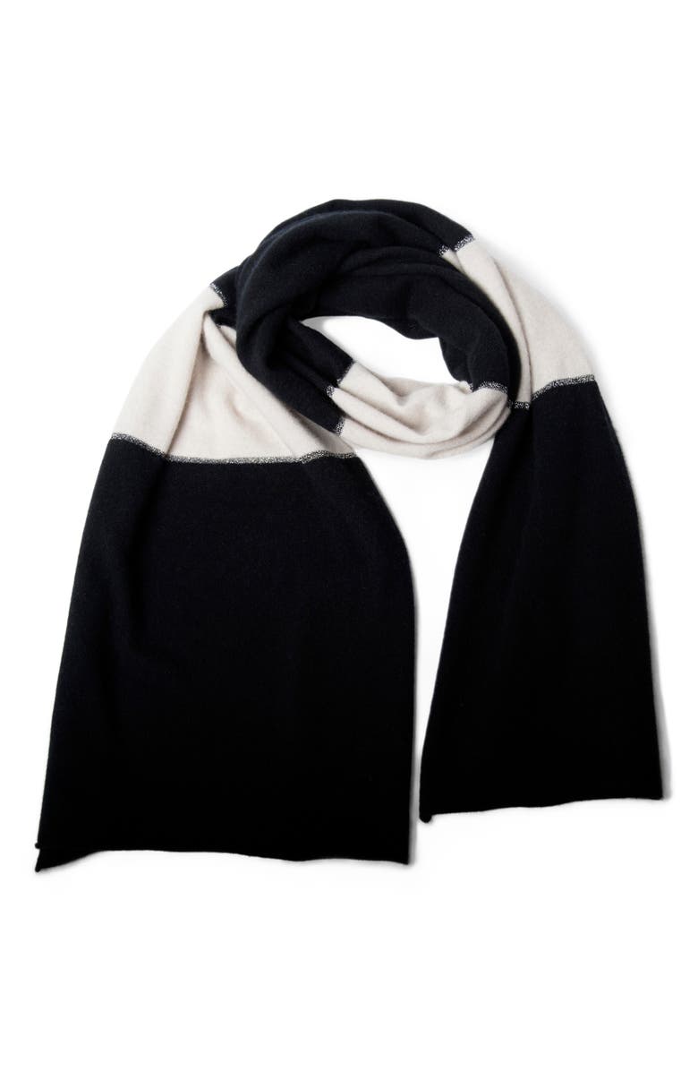 Portolano Cashmere color block wrap with lurex, Alternate, color, Black/Natural White