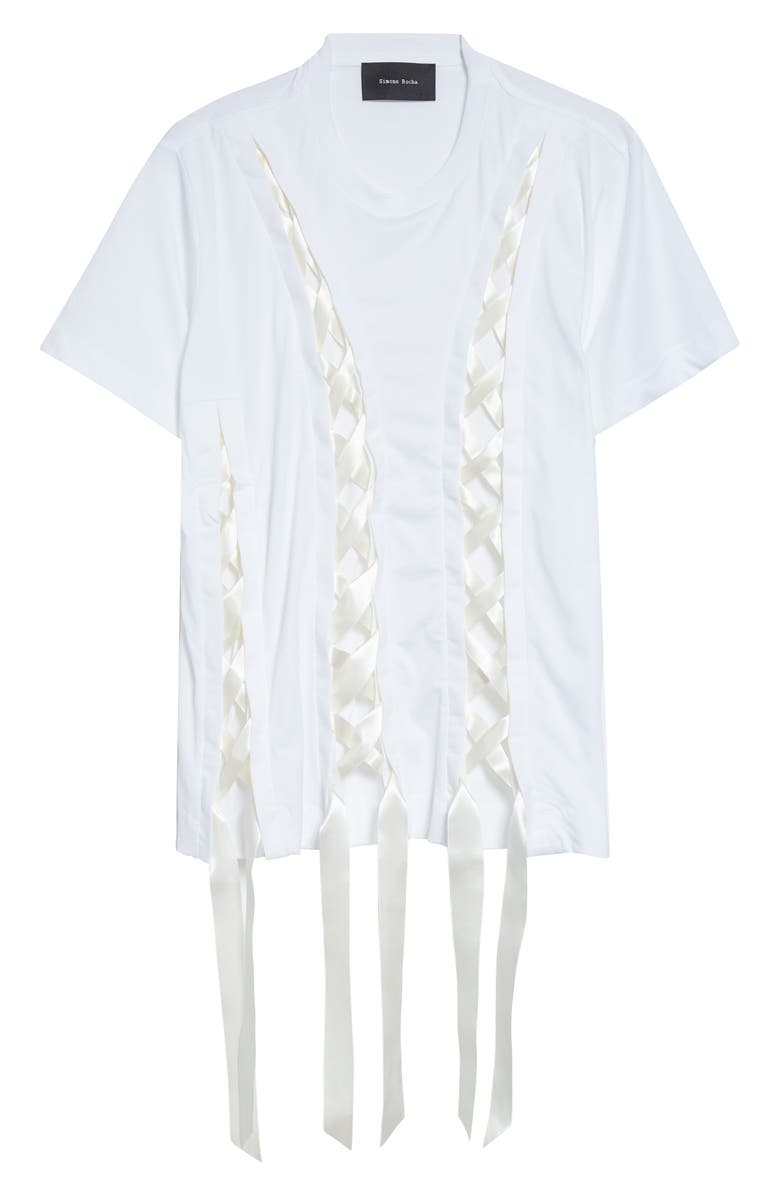 Simone Rocha Unraveling Ribbon Inset T-Shirt, Alternate, color, White
