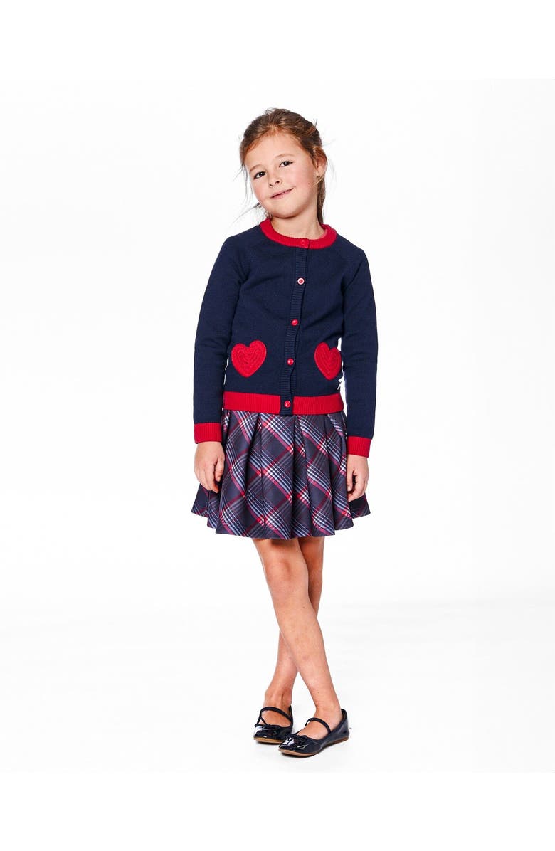 Deux par Deux Knitted Cardigan with Red Embroidered Hearts, Main, color, Navy Blue