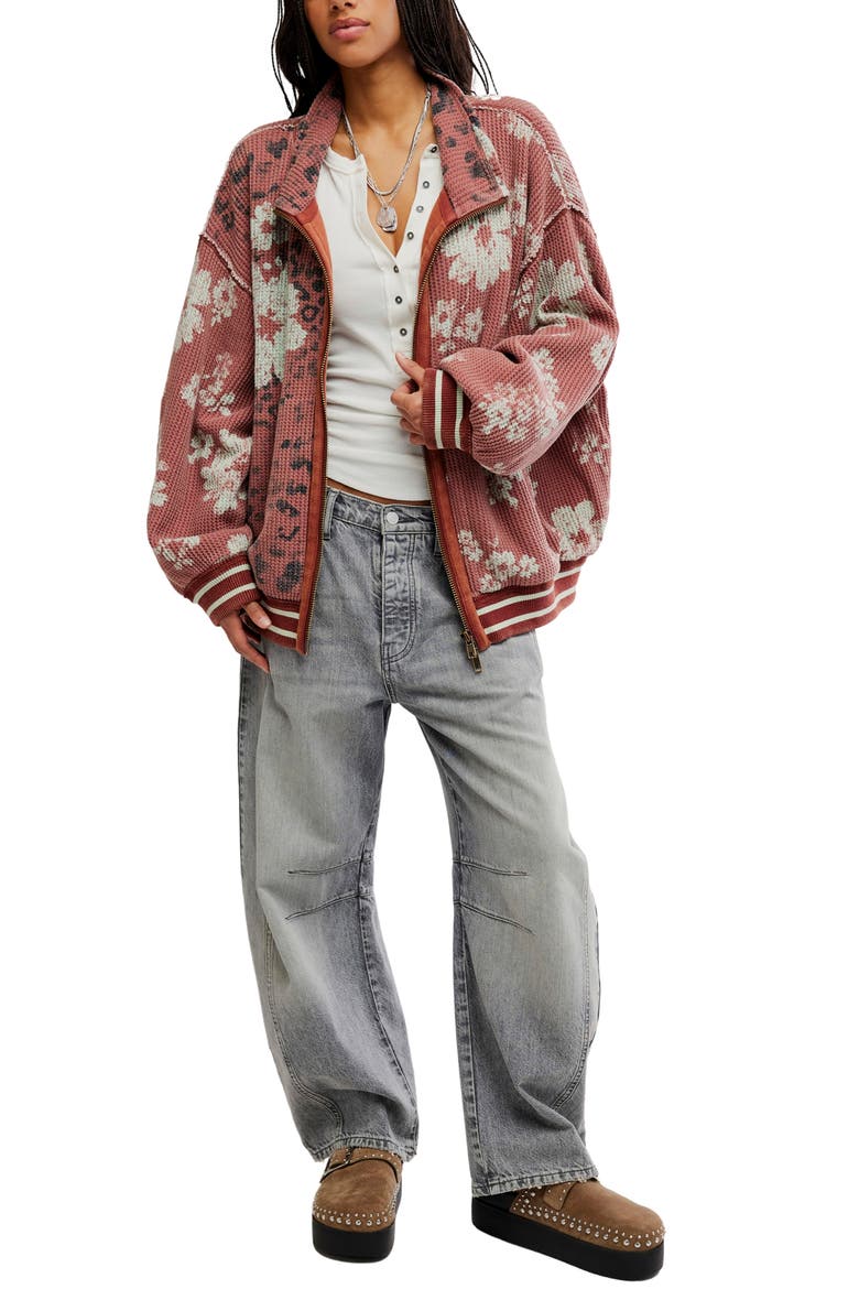 Print Mix Waffle Knit Cardigan, Alternate, color, WHISPER PINK COMBO