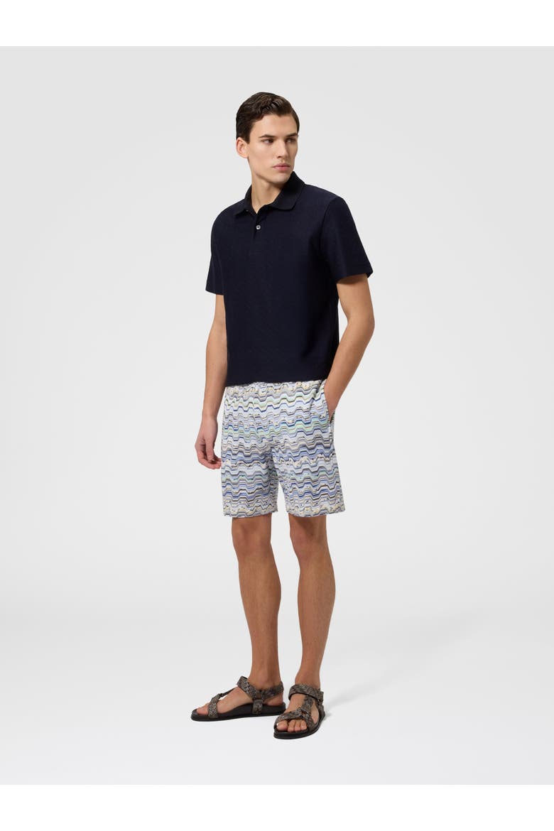 Cotton Shorts With Raschel Knit And Greek Motif, Alternate, color, Blue Multi
