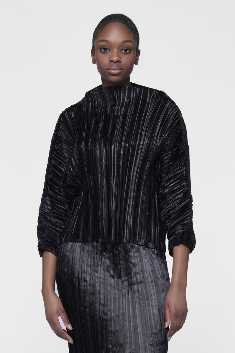 Plisse Batwing Top, Alternate, color, Black
