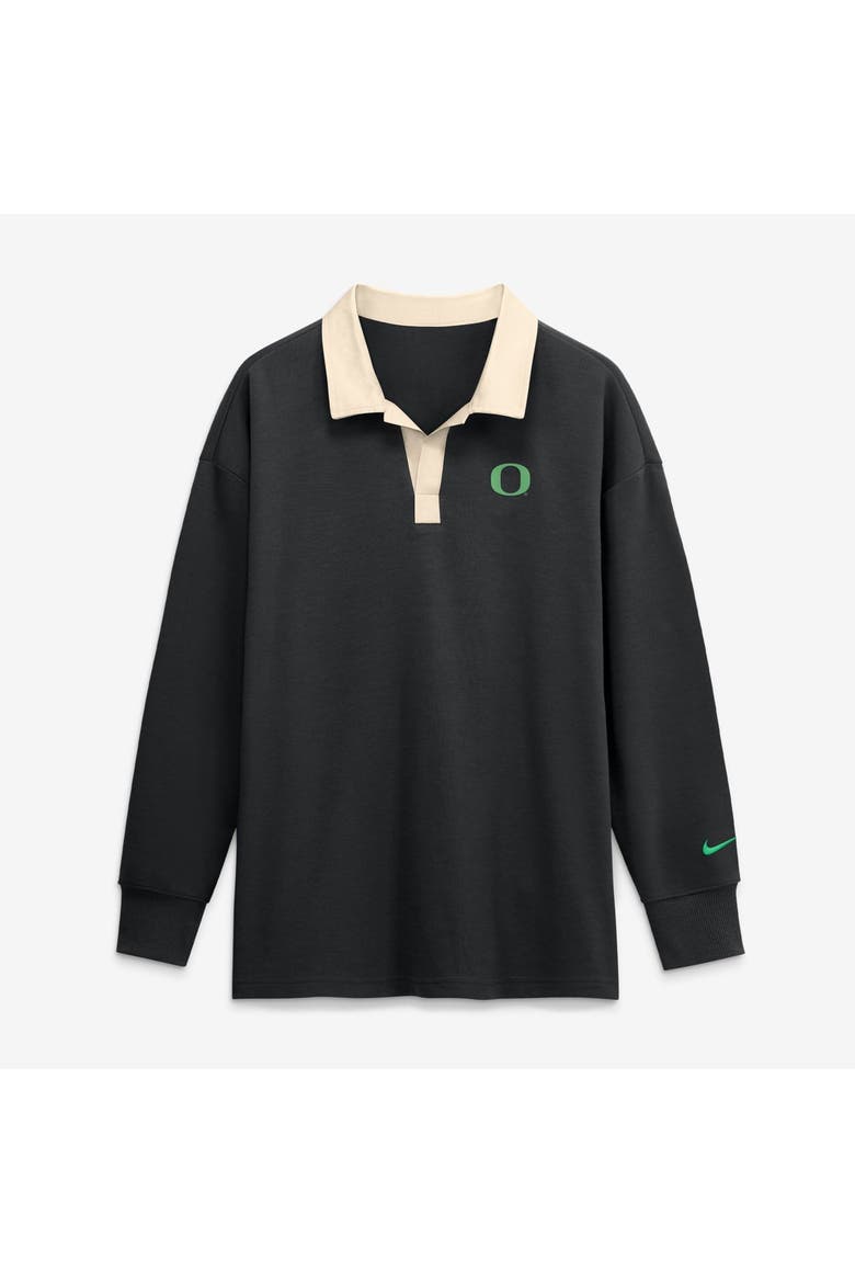 Women's Nike Black Oregon Ducks Oversized Essential Dri-FIT Long Sleeve V-Neck Polo, Alternate, color, Black