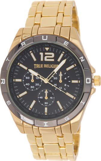 True Religion Round Logo Bezel Bracelet Watch, 43.2mm | Nordstromrack