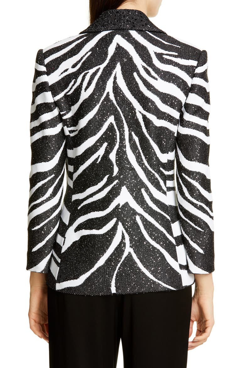 Sequin Zebra Jacquard Knit Jacket, Alternate, color, CAVIAR/ WHITE