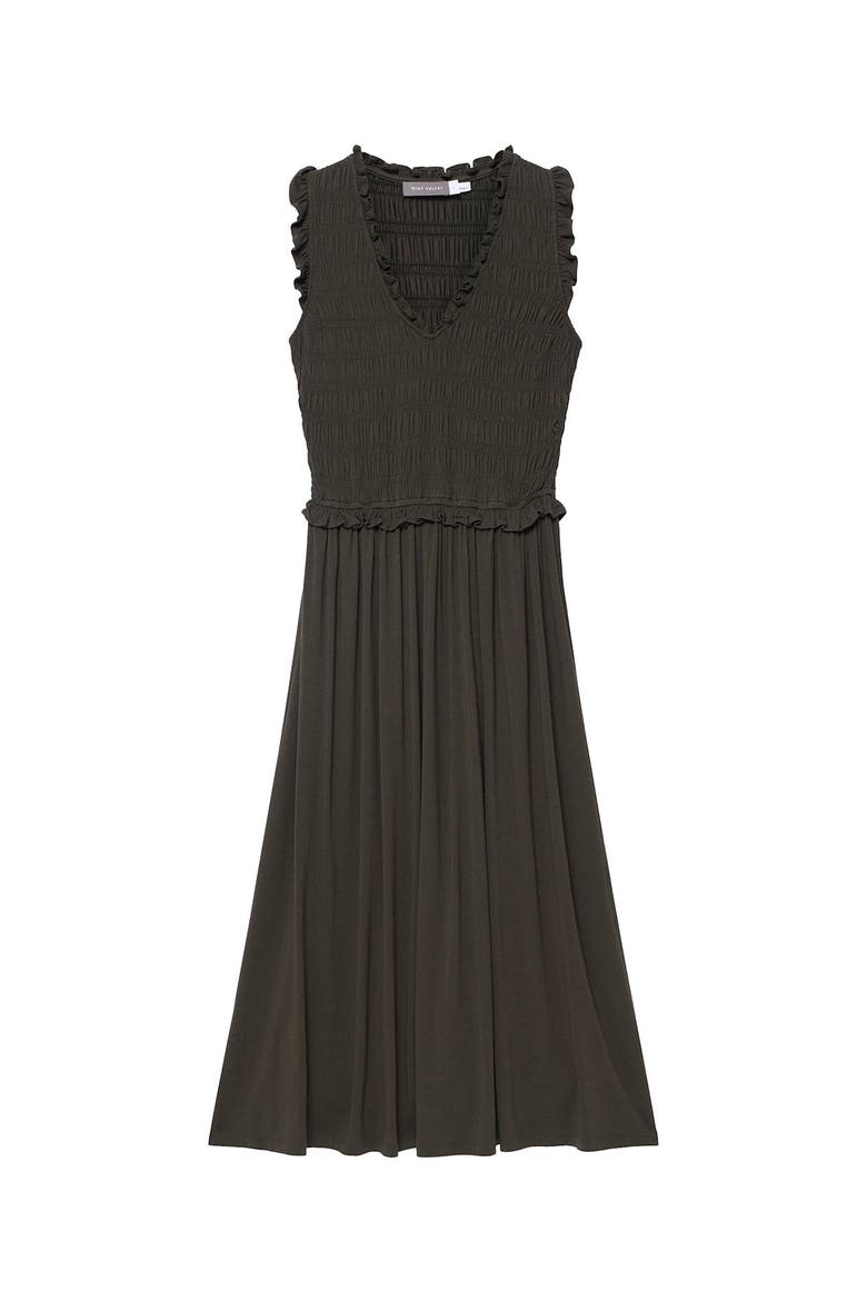 Shirred Ruffle Midi Dress, Alternate, color, Green