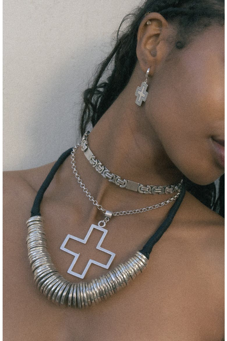 Madonna Cross Necklace, Alternate, color, SILVER
